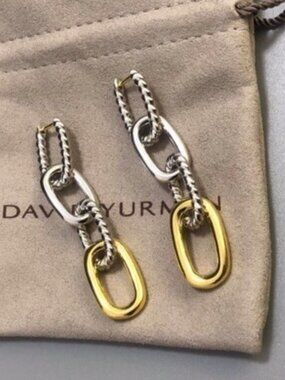David Yurman Silver and Gold Link Earrings